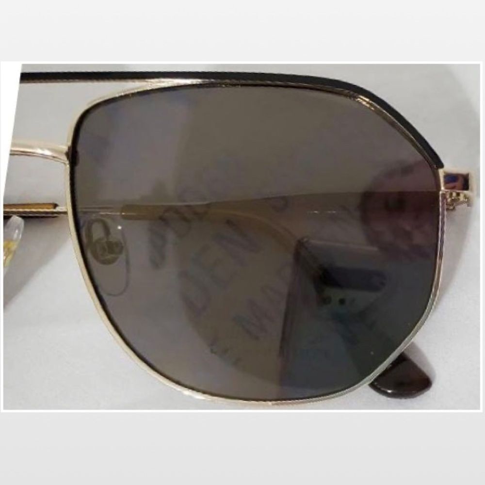 New Steve Madden Sunglasses Logo Printed Mirrored Aviators Black Gold NWT - Picture 6 of 16